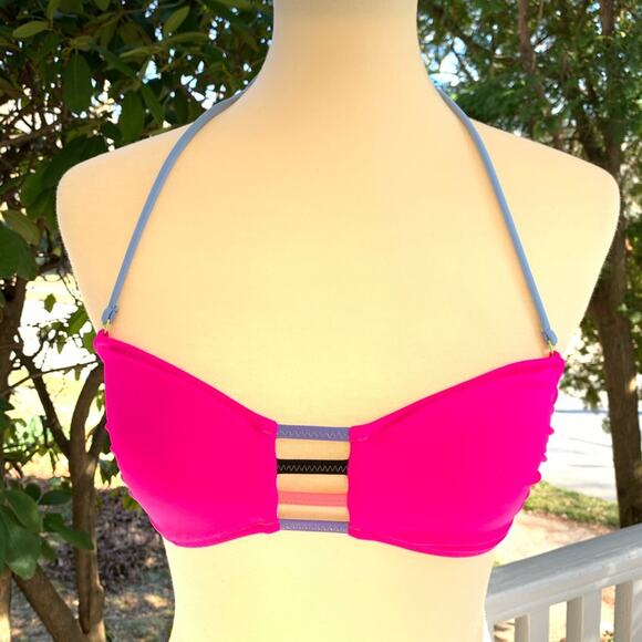 Victoria's Secret Hot Pink Bikini Top Strappy Bra Size Small - Picture 1 of 7